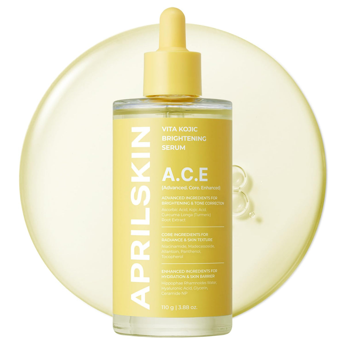 APRILSKIN front packaging showing bottle and brightening benefit