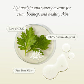 APRILSKIN ingredients display with mugwort and rice visuals for natural benefits