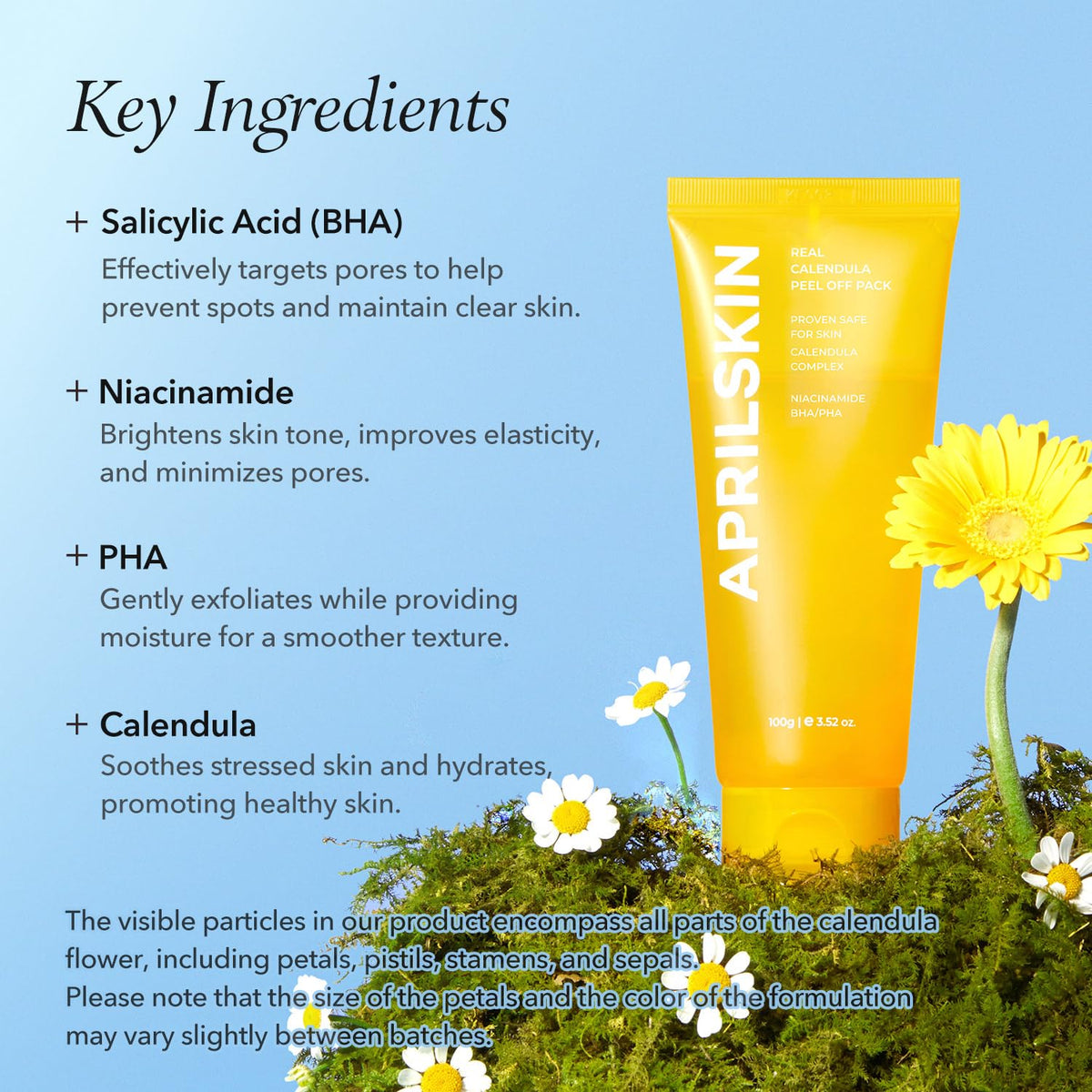 APRILSKIN calendula flowers ingredient shot soothing effect