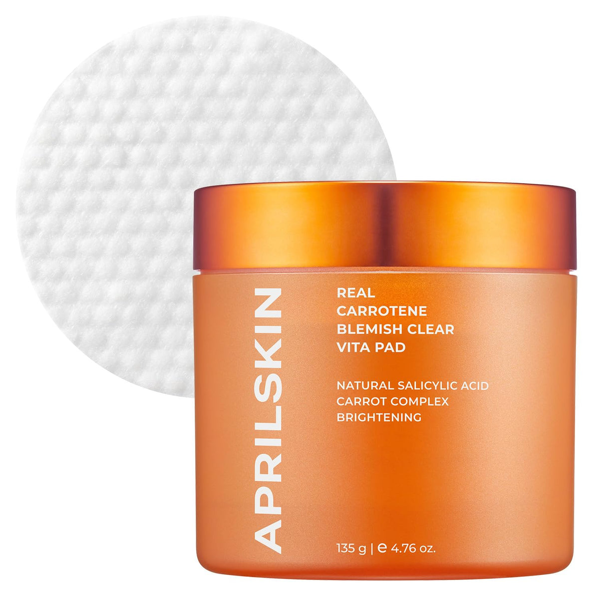 APRILSKIN front jar view showing Carrotene pads and clear labeling benefit