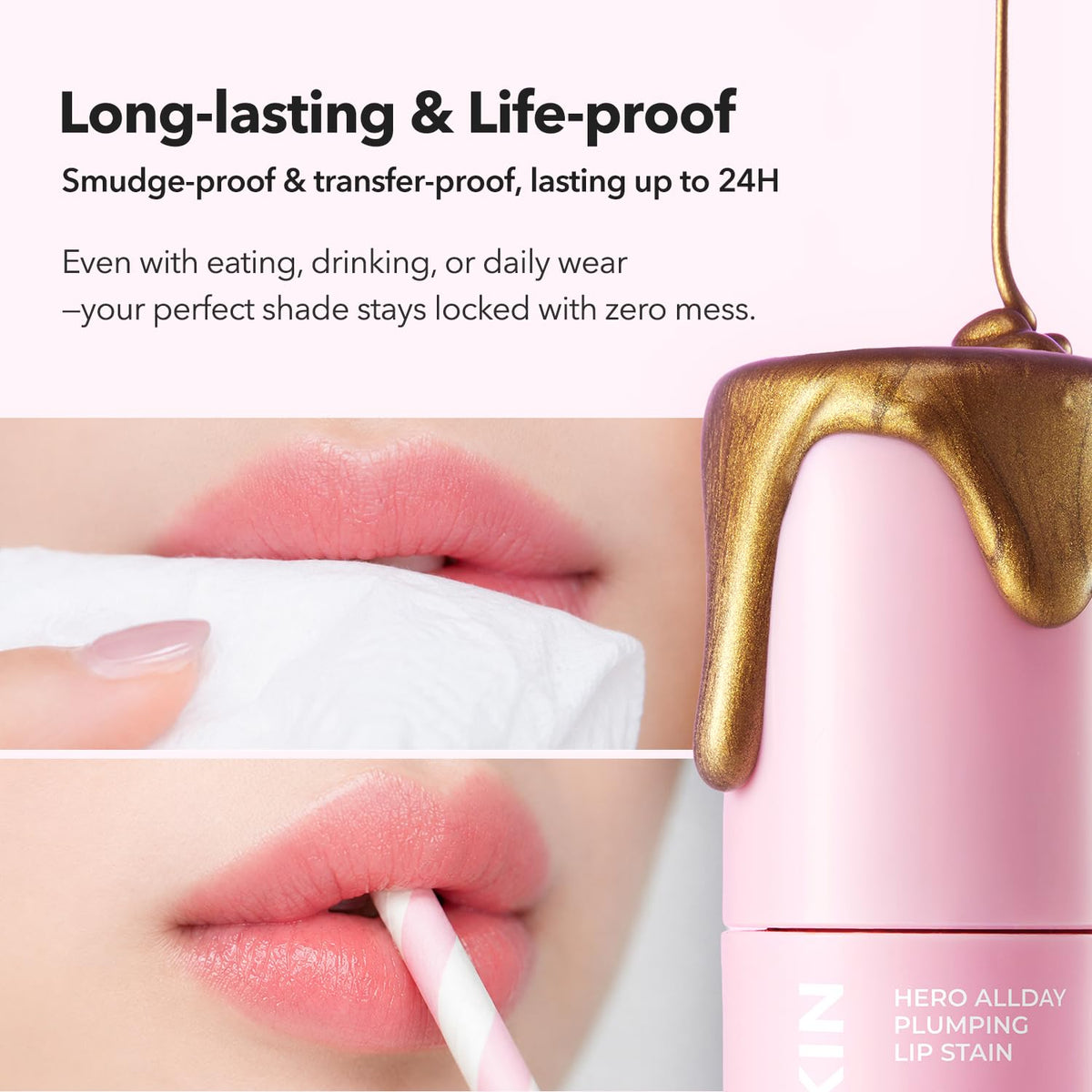 APRILSKIN close-up on lips showing visible plumping effect