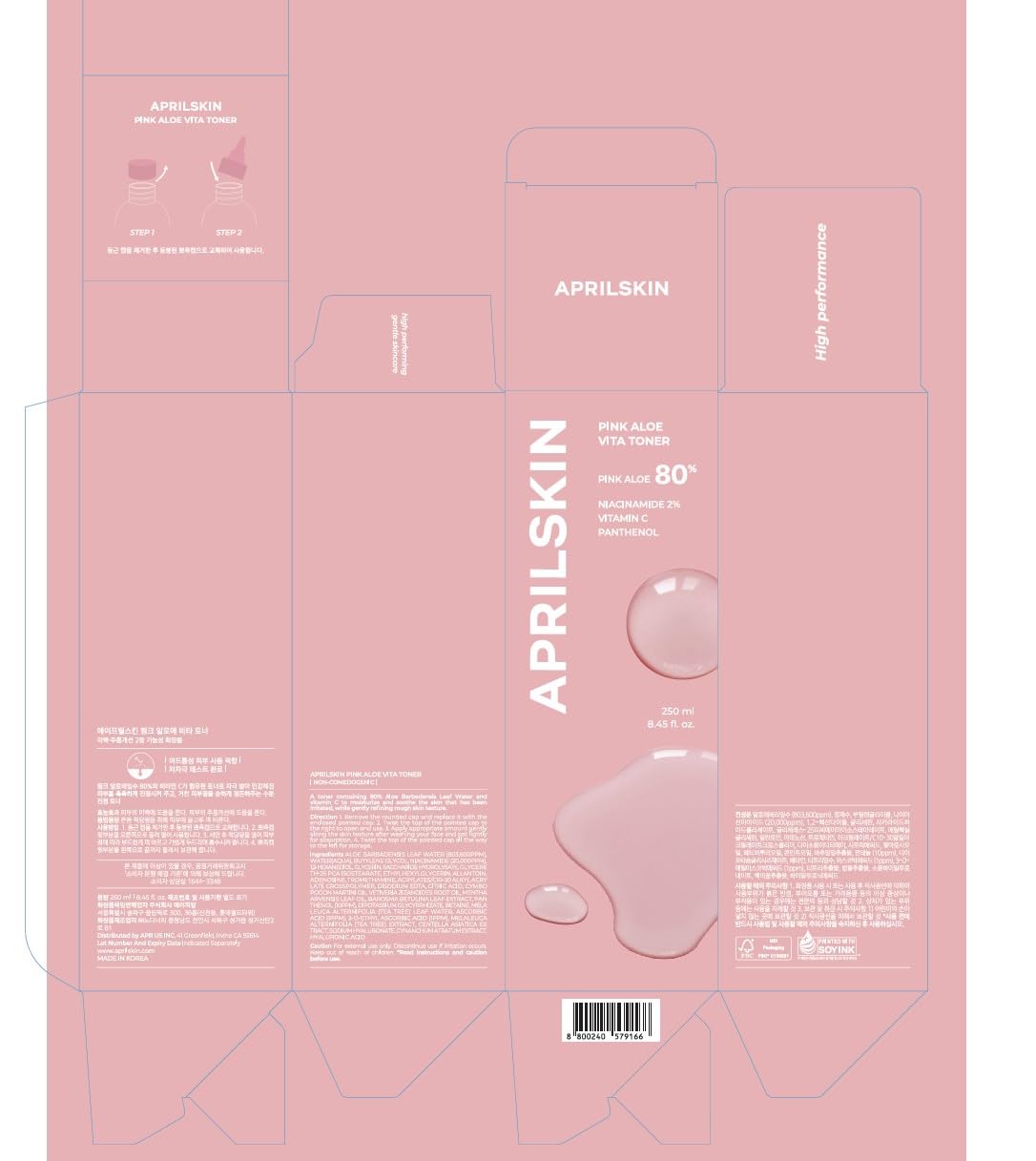 APRILSKIN label close-up highlighting 2% niacinamide and key actives