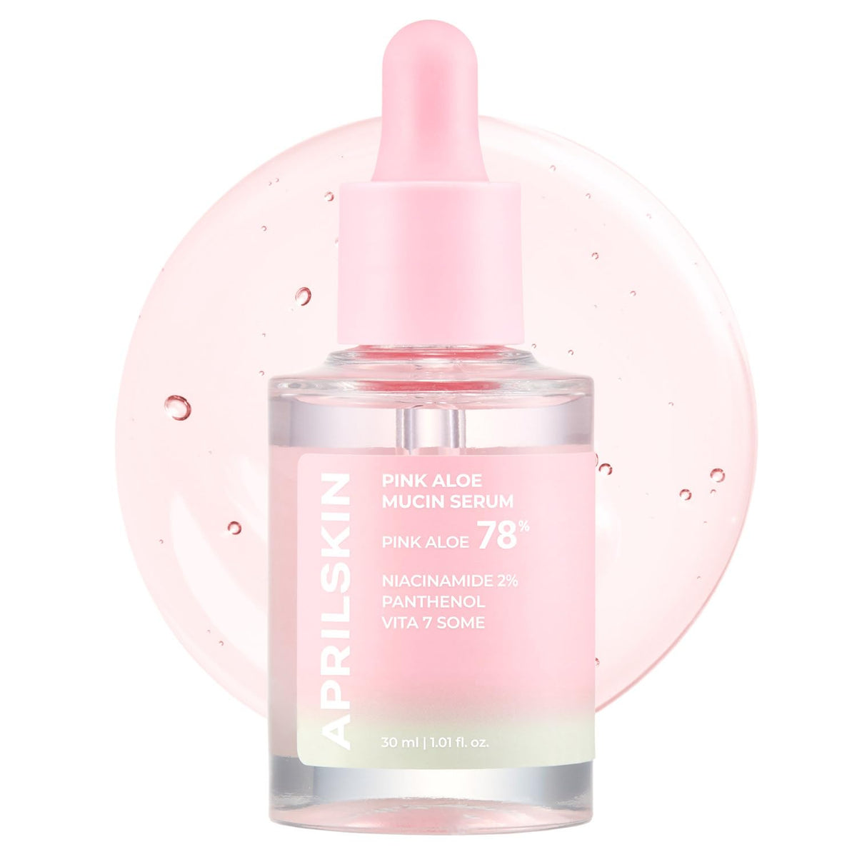 APRILSKIN bottle front view showing pink aloe serum for hydrating glow