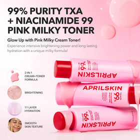 APRILSKIN close-up of pink milky texture highlighting fast absorption benefit