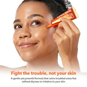APRILSKIN spot treatment being applied to cheek, showing targeted soothing benefit