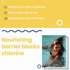 AQUA GUARD being applied to damp hair before swimming to protect strands