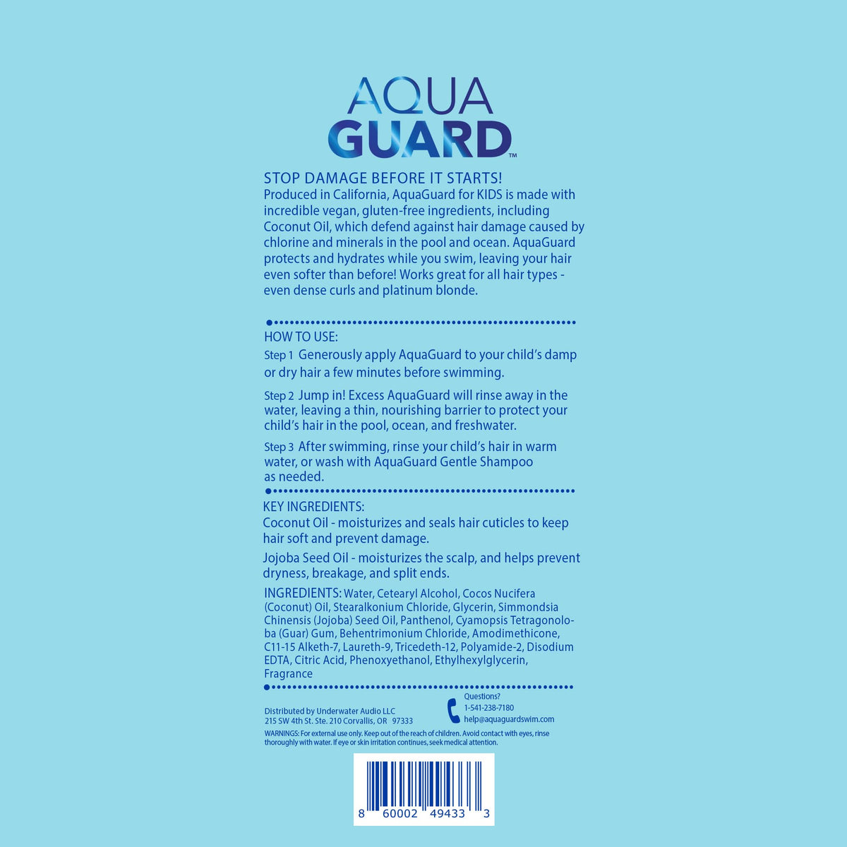 Side-by-side before and after swim color, AQUA GUARD reduces green tinting and protects color