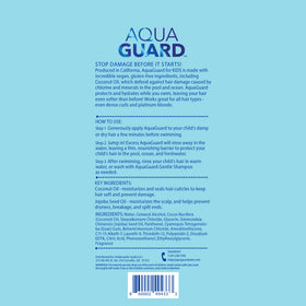 Side-by-side before and after swim color, AQUA GUARD reduces green tinting and protects color