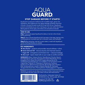 AQUA GUARD bottle on bathroom shelf as part of daily hair care setup