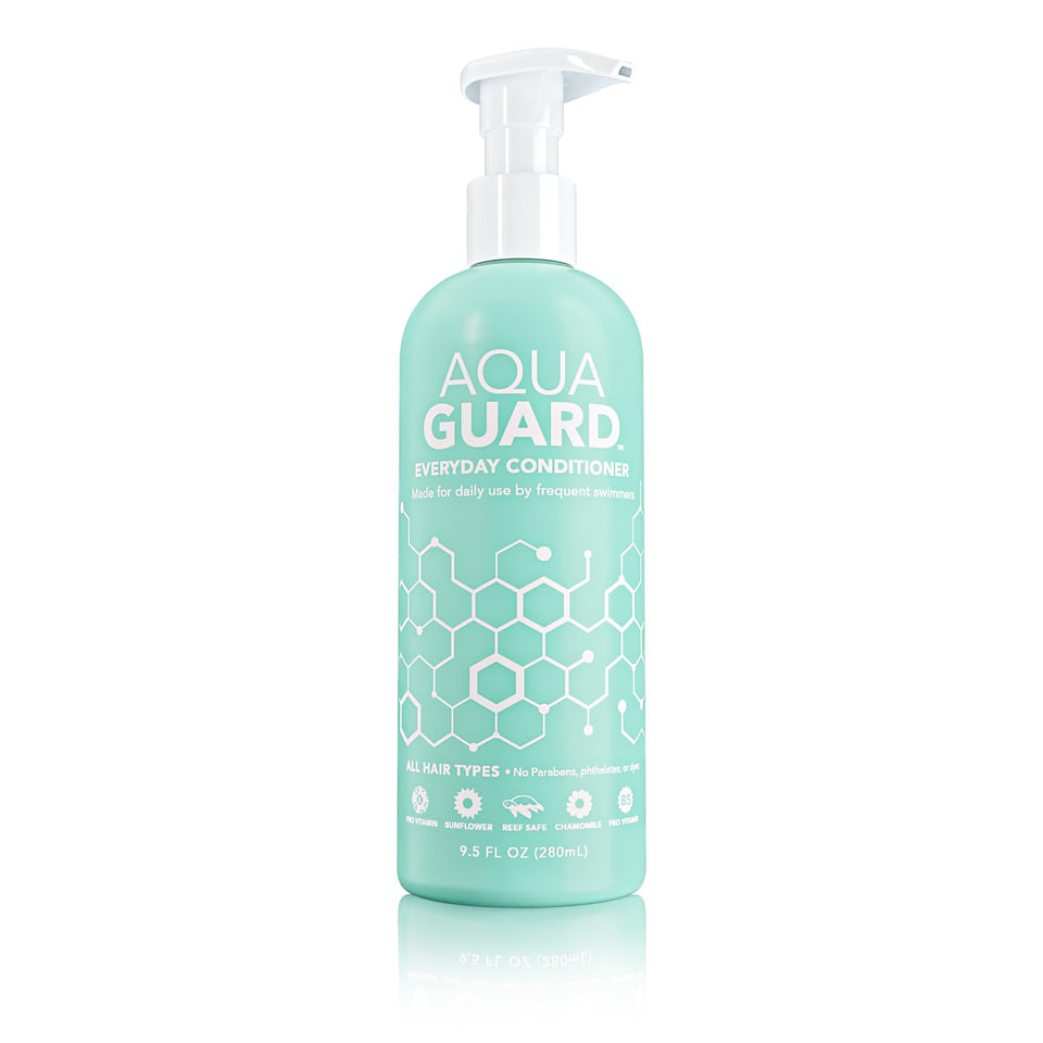 AQUA GUARD front packaging showing bottle and benefits for swimmers