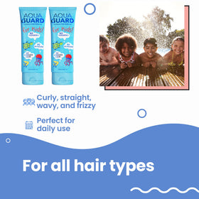 Kids by the pool with AQUA GUARD showcasing soft protected hair