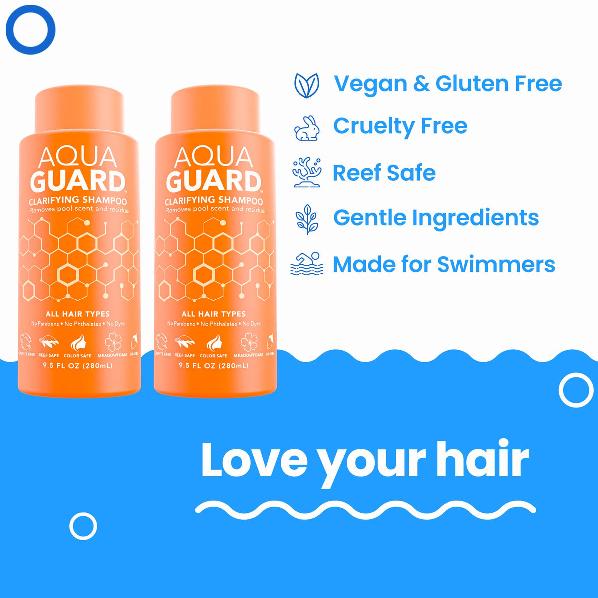 AQUA GUARD pump and label detail emphasizing vegan and color-safe