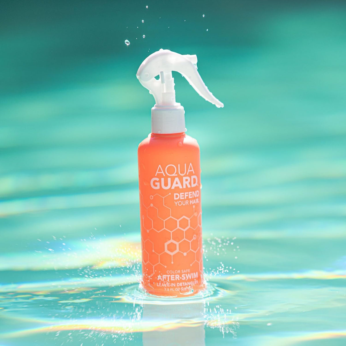 AQUA GUARD bottle held in hand to show travel size and portability