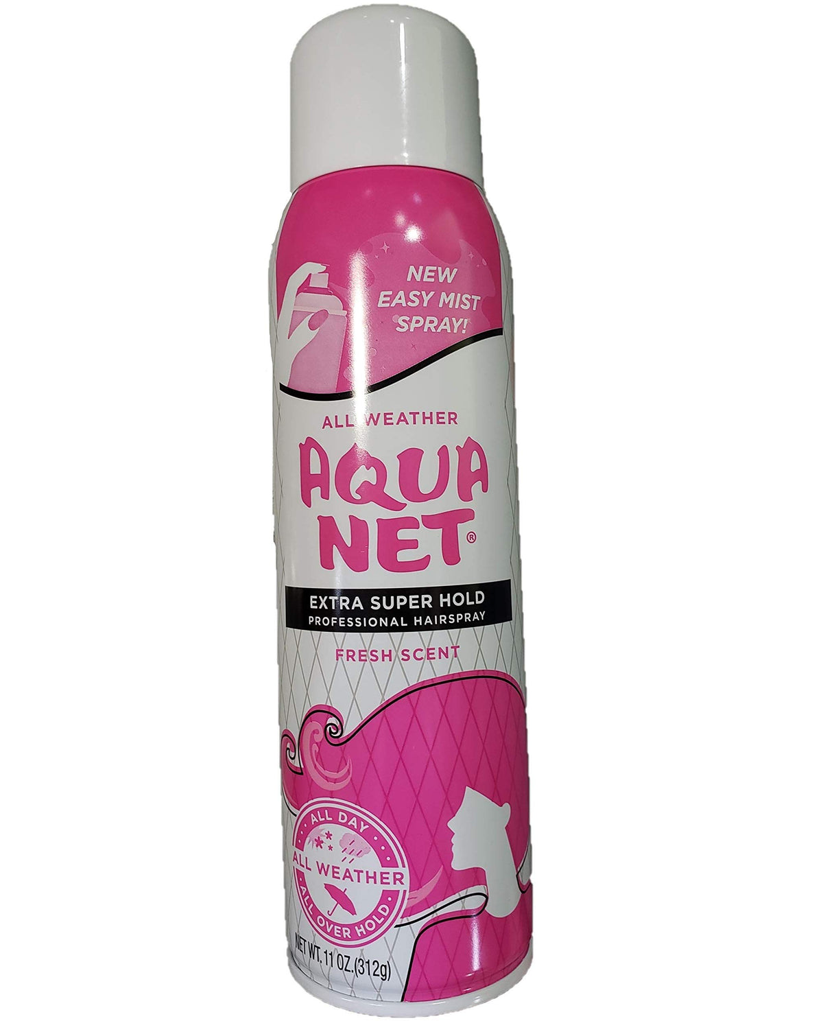 Aqua Net front can showing label and 11 oz size for salon-strength hold