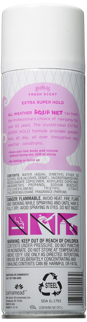 Aqua Net being sprayed on styled hair demonstrating long-lasting control