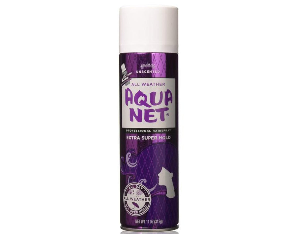 Aqua Net front packaging showing unscented 11 oz can and two-pack benefit