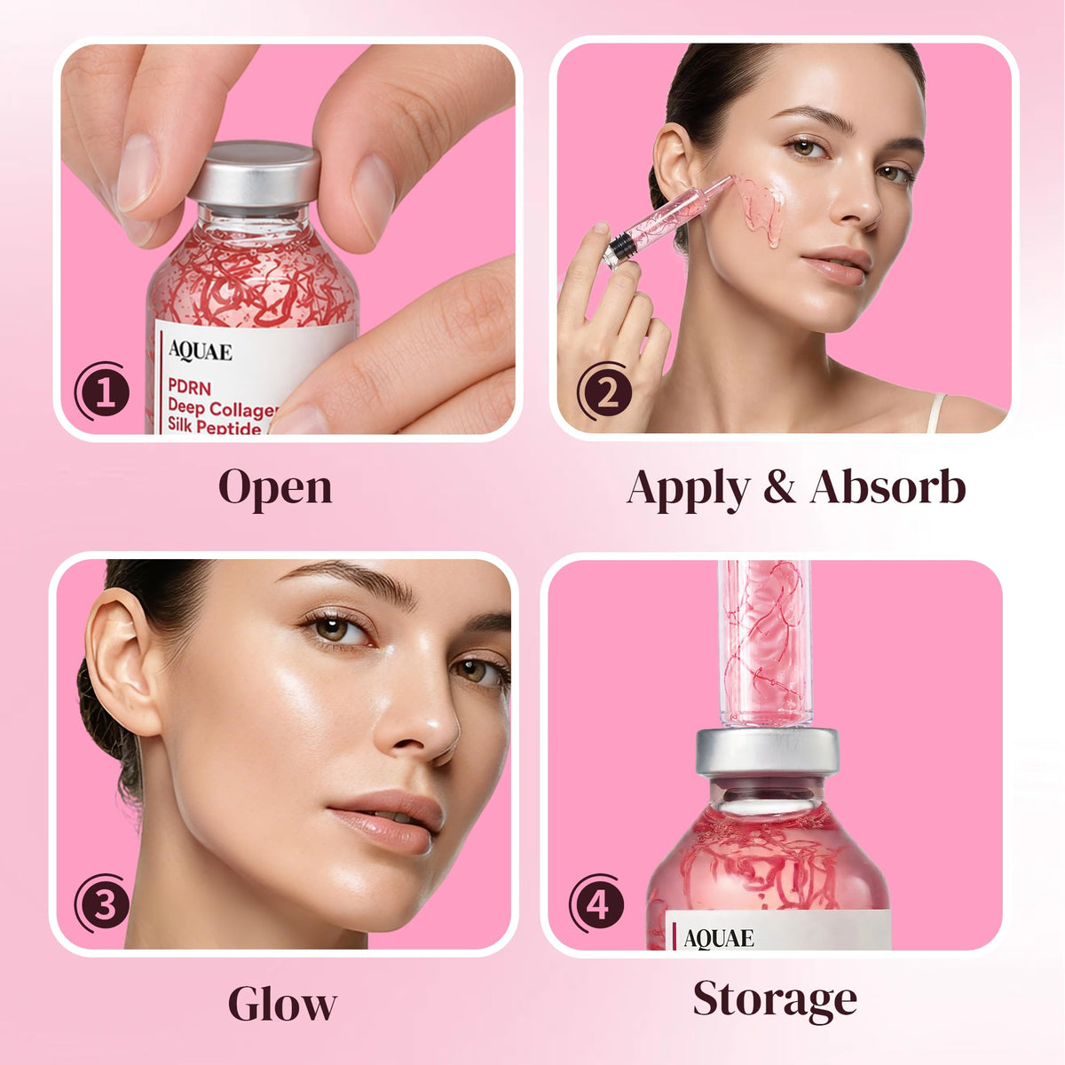Aquae PDRN Pink Peptide Serum on bathroom shelf in routine setting conveying smooth layering with skincare