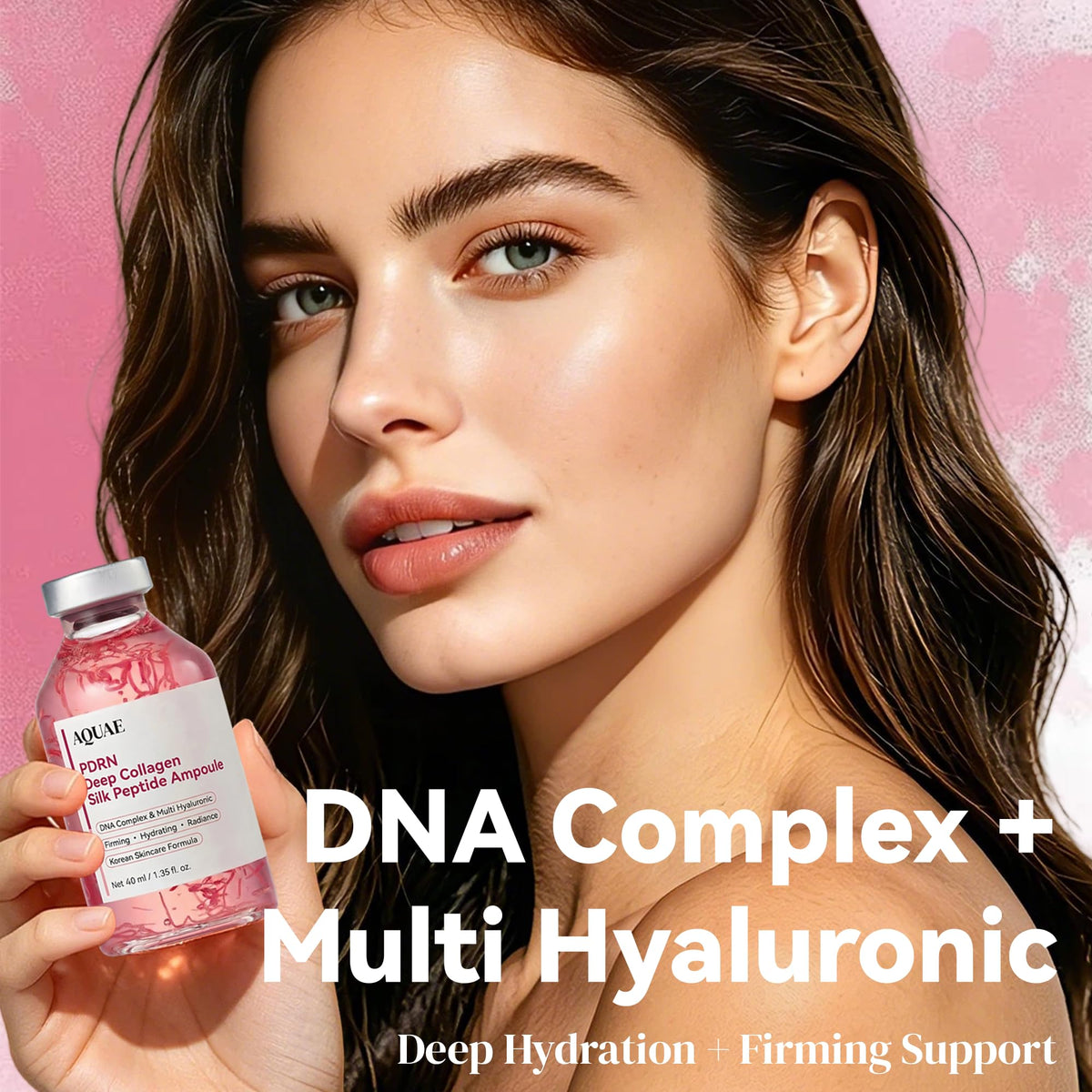 Aquae PDRN Pink Peptide Serum pump dispensing a measured drop for precise application