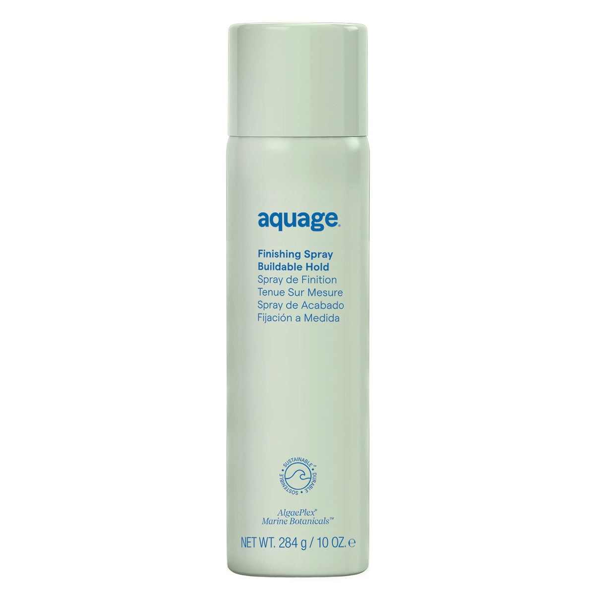Aquage finishing hairspray front packaging shows clean professional design and benefits