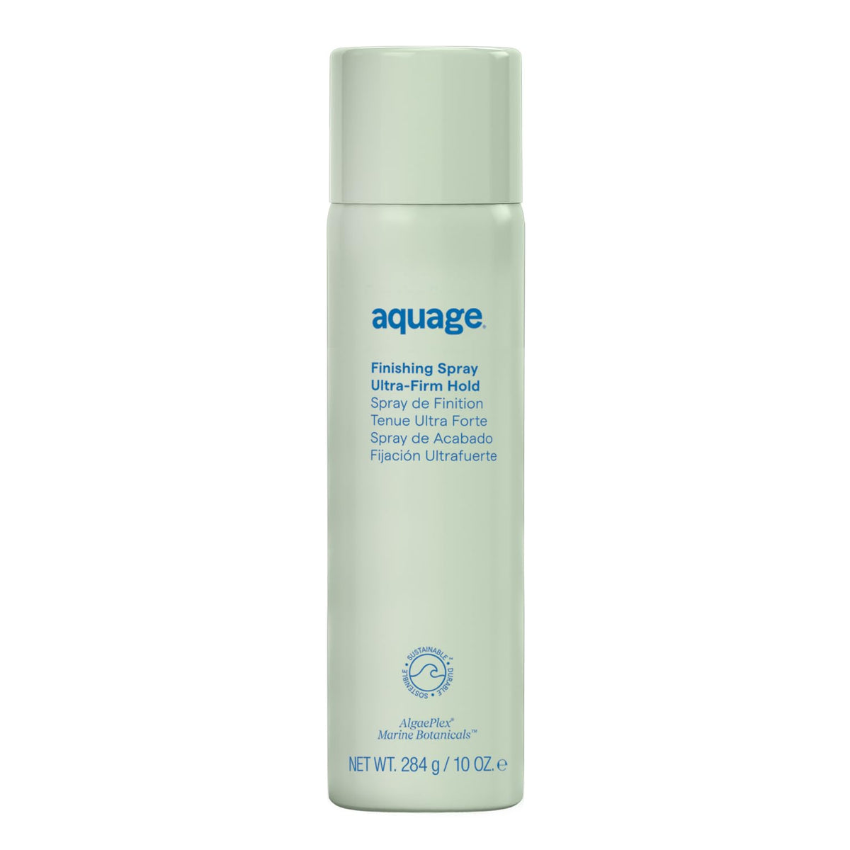 Aquage finishing hairspray front packaging showing product and salon finish benefits