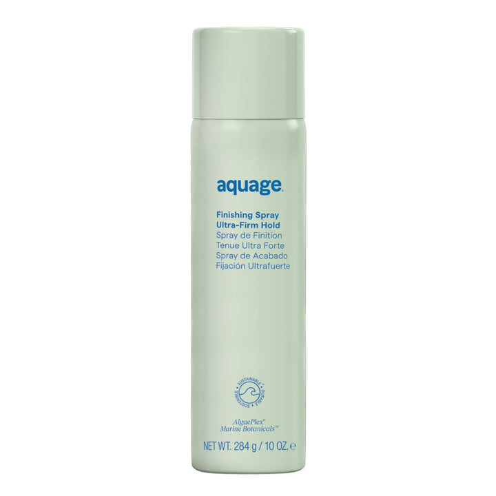 Aquage finishing hairspray front packaging showing product and salon finish benefits