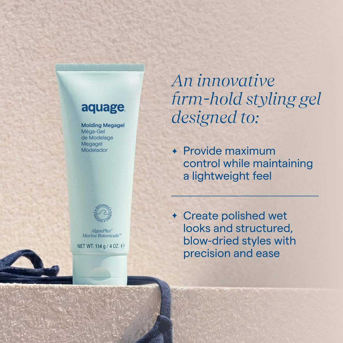 Aquage gel texture gleaming to show glossy finish and control