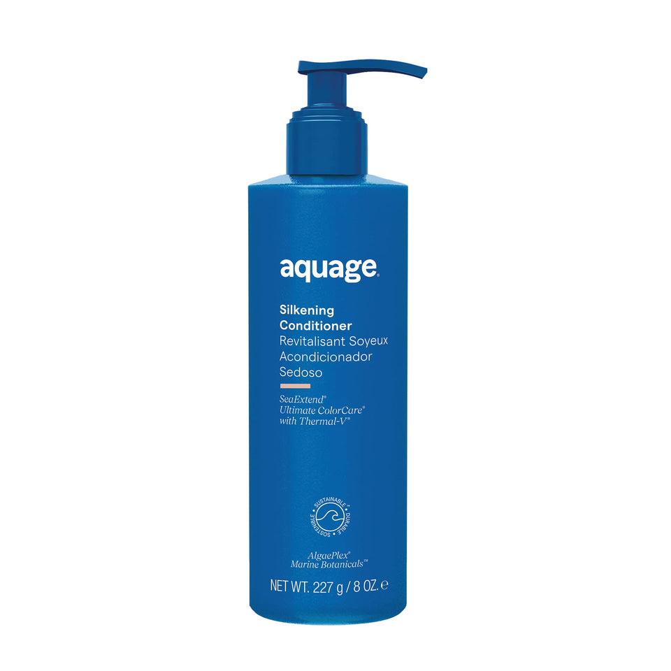 Aquage front bottle showing label and size, highlights moisturizing benefit