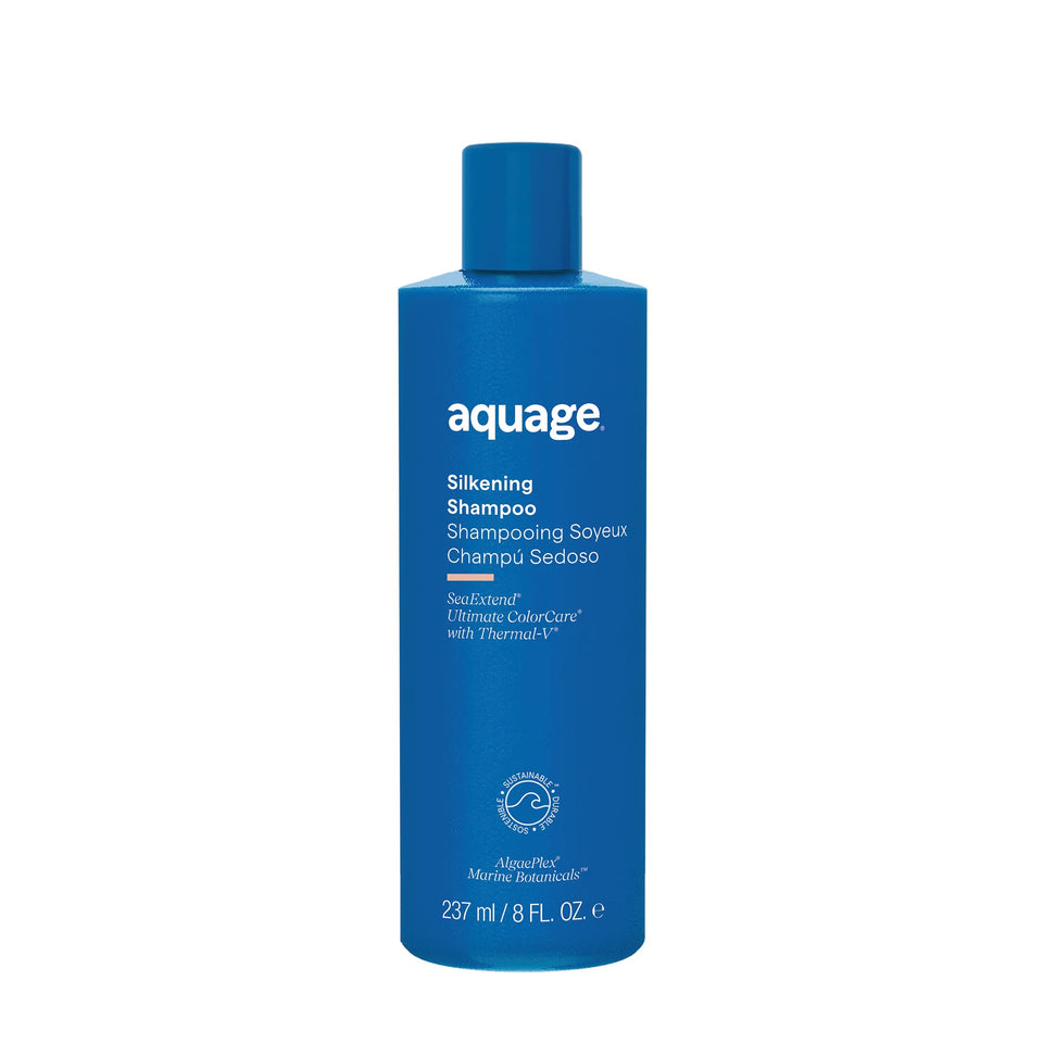 Aquage Silkening Shampoo front bottle showing label for quick ID and benefit