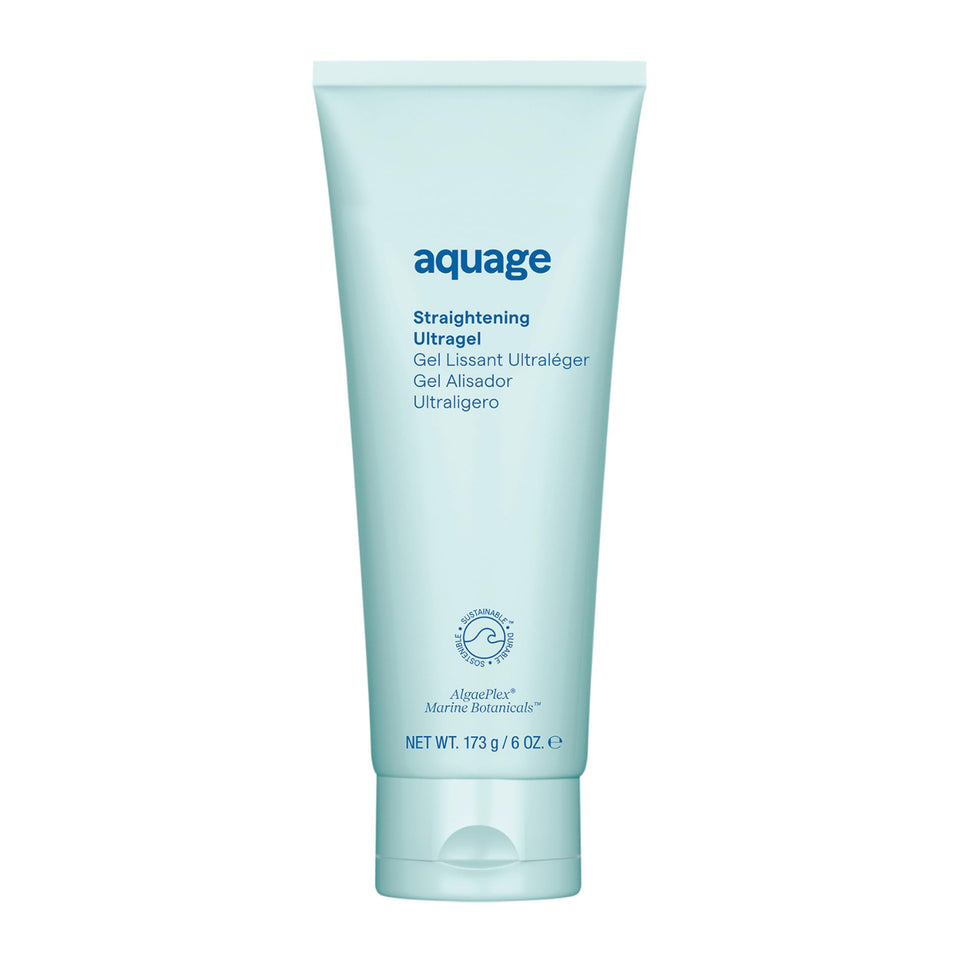 Aquage straightening gel front packaging showing product and benefit of sleek results