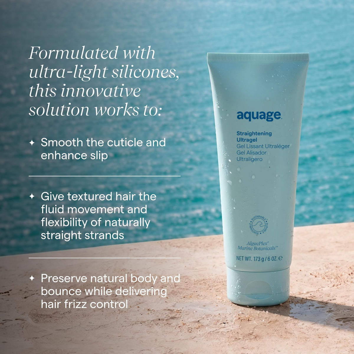 aquage straightening gel clear gel texture close-up showing slip and lightweight feel
