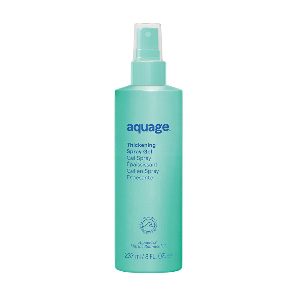 Aquage bottle front view showing packaging and volumizing benefit for fine hair