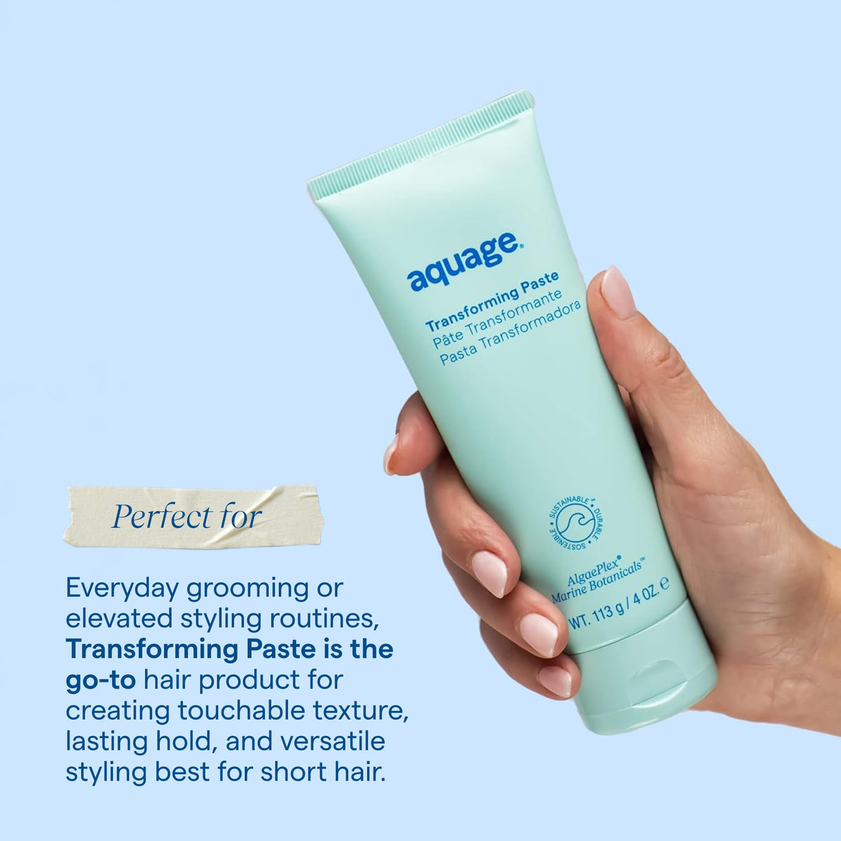 Aquage Transforming Paste being worked between hands demonstrating easy application