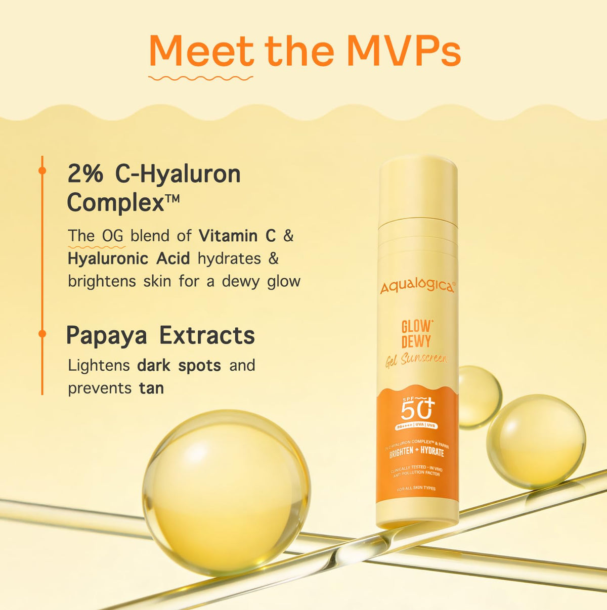 Aqualogica sunscreen spread on skin illustrating even coverage and glow