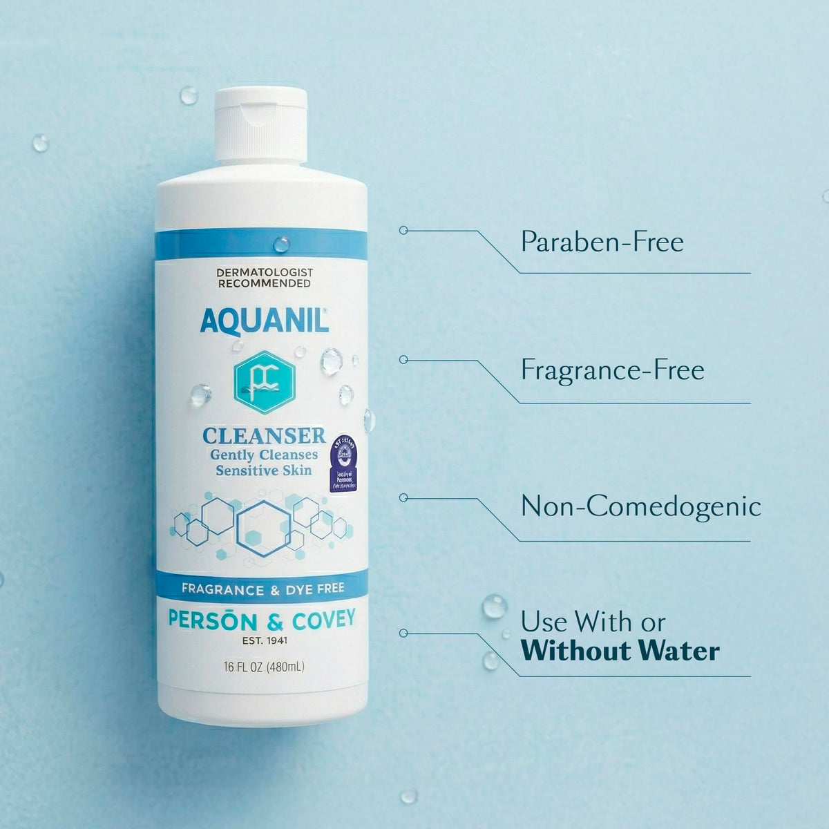 Aquanil being applied to wet skin for gentle, balanced cleansing