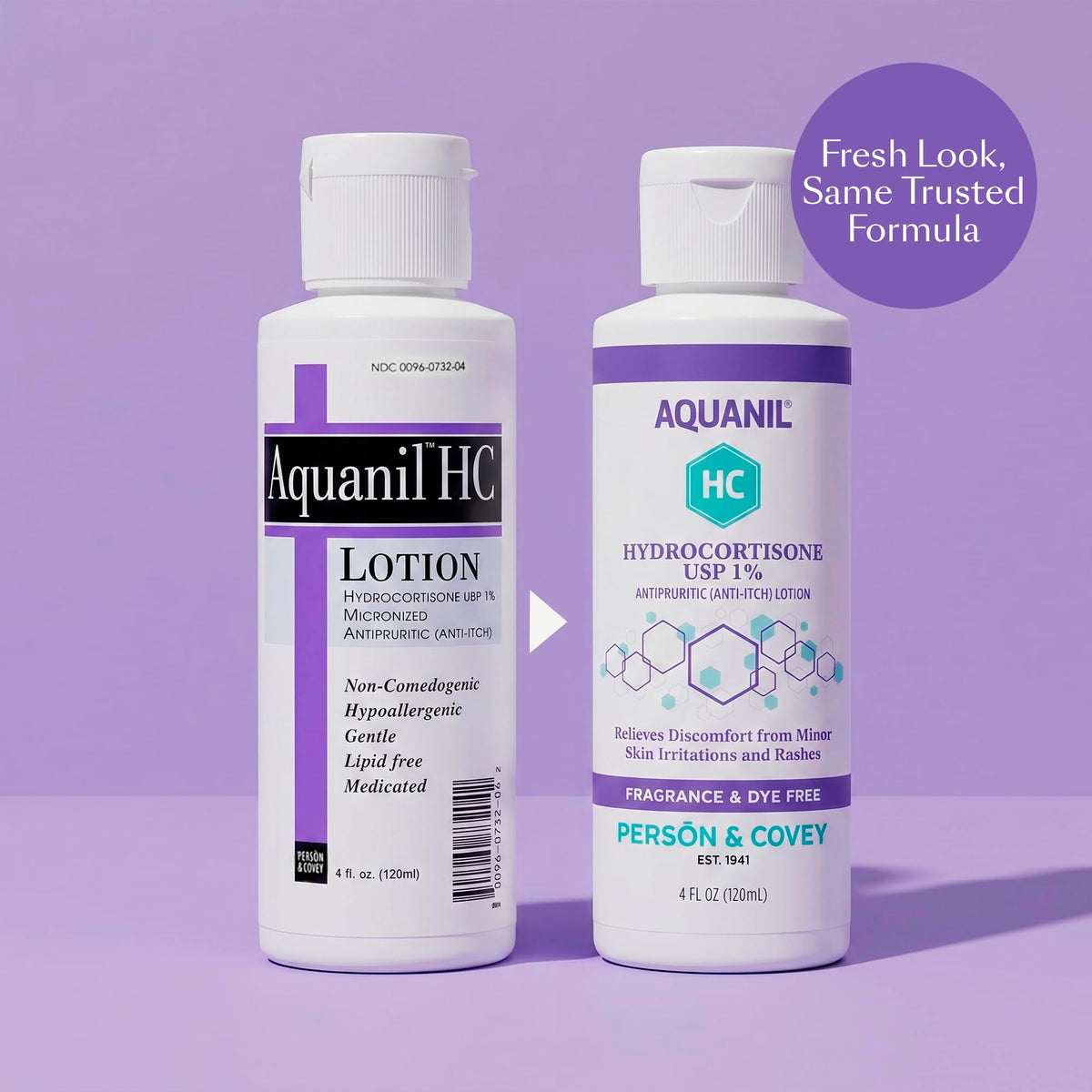 Aquanil label closeup highlighting hydrocortisone 1% and fragrance‑free benefit