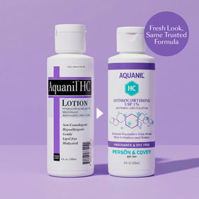 Aquanil label closeup highlighting hydrocortisone 1% and fragrance‑free benefit