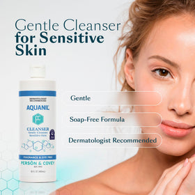 close-up of Aquanil lotion texture, brand smooth feel and lightweight absorption