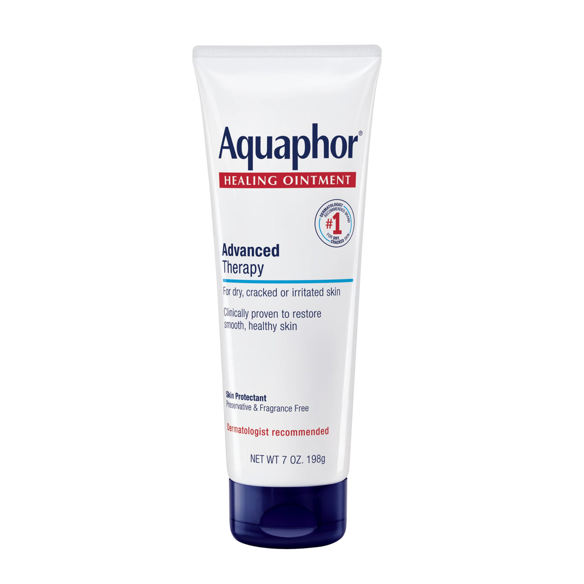 Aquaphor front tube showing brand and 7 oz size for reliable moisture