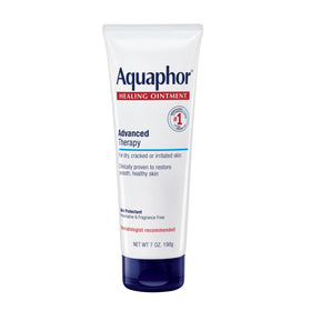 Aquaphor front tube showing brand and 7 oz size for reliable moisture