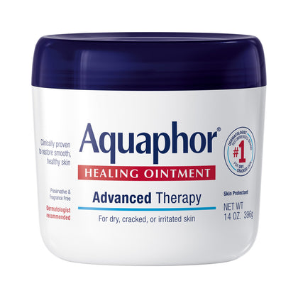 Aquaphor front jar 14 oz showing label and value size benefit