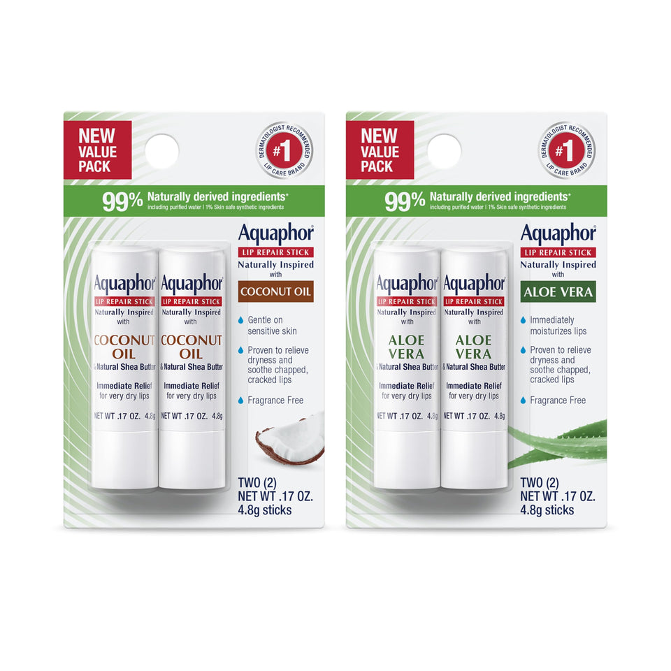 Aquaphor four-pack front packaging showing product selection and benefits