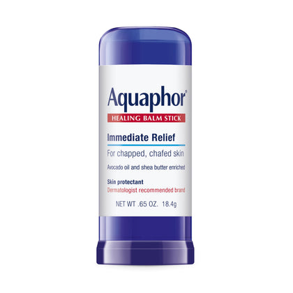 Aquaphor balm stick front packaging showing tube and brand for quick relief