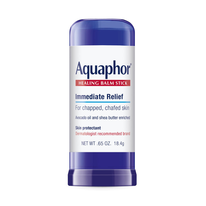 Aquaphor balm stick front packaging showing tube and brand for quick relief
