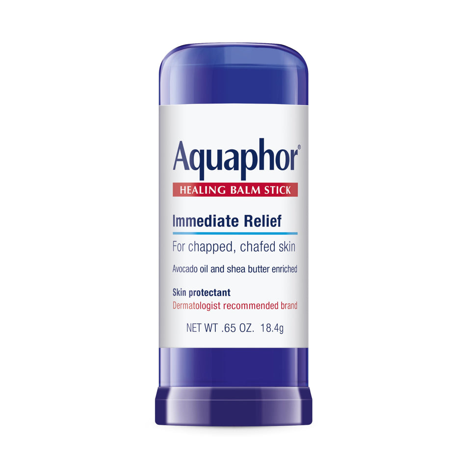 Aquaphor balm stick front packaging showing tube and brand for quick relief