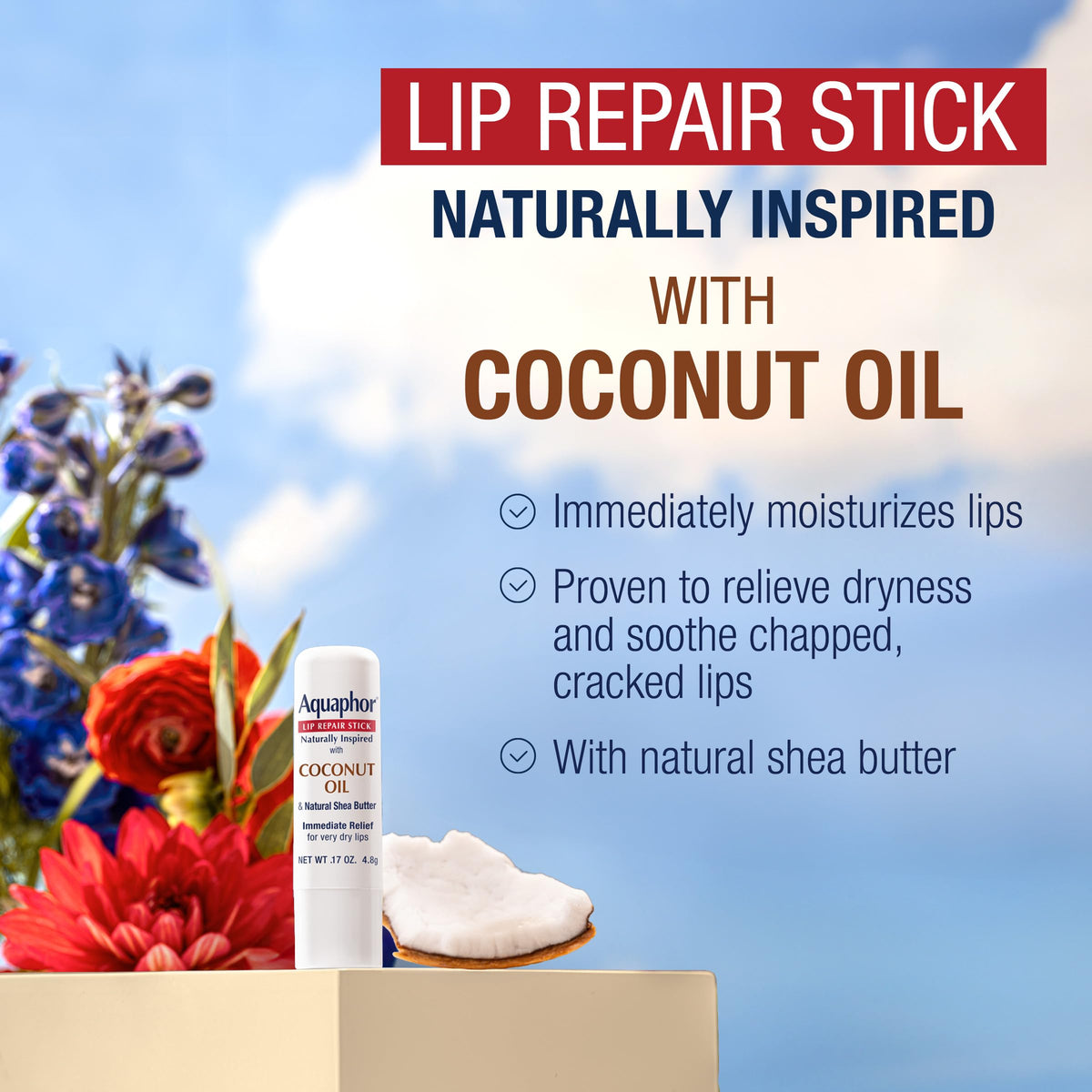 Aquaphor stick twisted up close, brand glide-on balm for dry lips