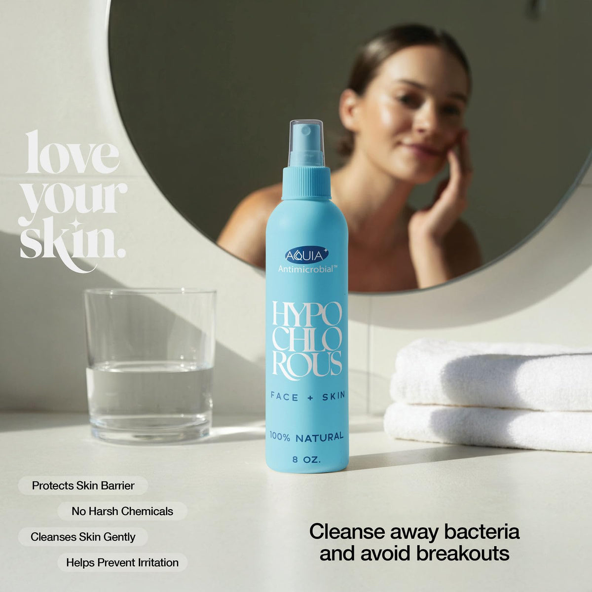 Aquia bottle with ingredients visual conveying clean, calming formula