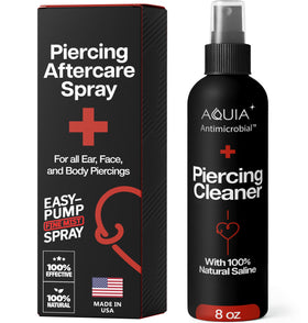 Aquia front bottle shows clear label and 8oz size for easy piercing care