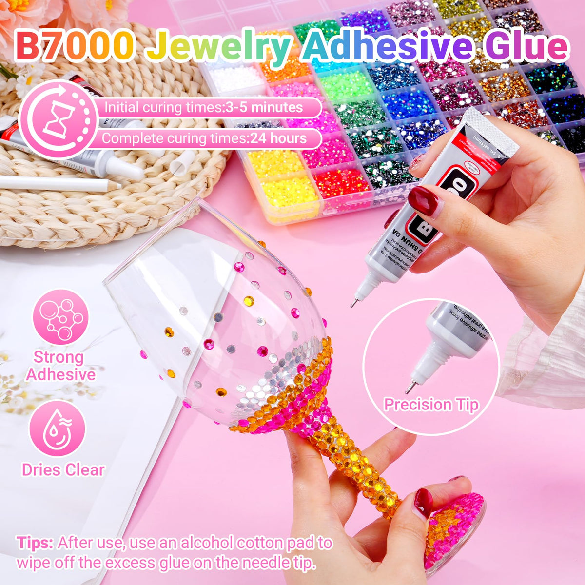 AraKulago tools and three 15ml B7000 glue tubes arranged for precision placement benefit