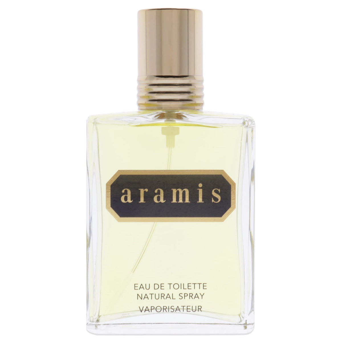 ARAMIS bottle close-up highlighting label and spray top, ensures easy application