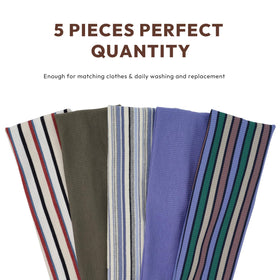 Aranya flatlay of five striped colors illustrating versatile daily matching options
